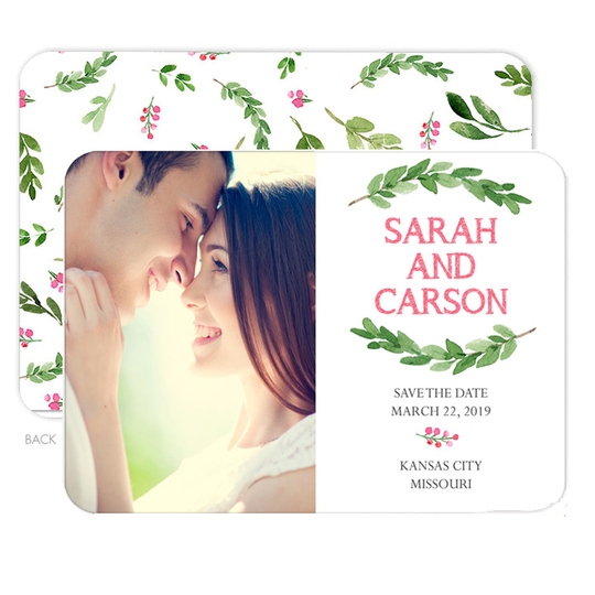 Pink Two Sprigs Photo Save The Date Announcements